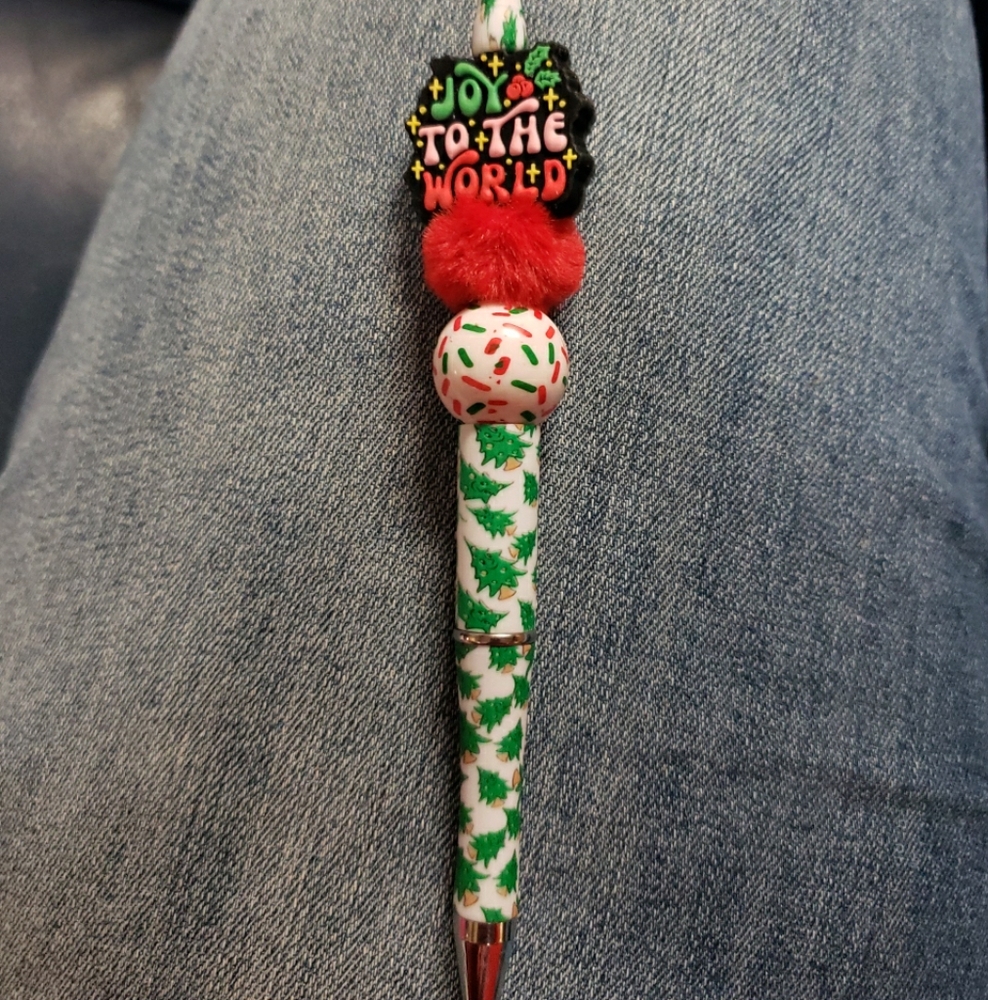 New Handmade Christmas Joy To The World Focal Bead Beaded Pen